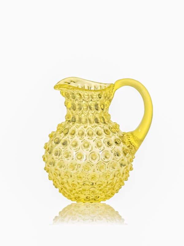mundblæst glas kande med hank i farven gul