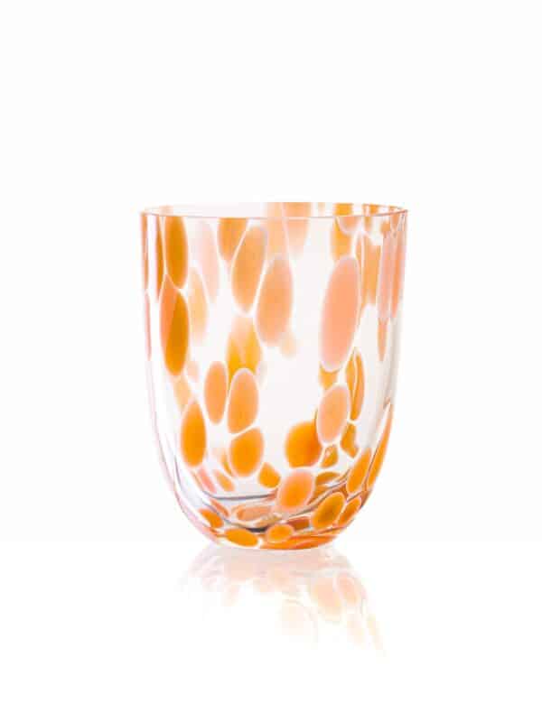 mundblæst glas med confetti effekter i farven orange