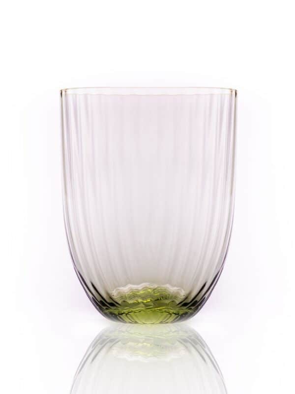 mundblæst glas i farven olivengrøn med ripple detaljer