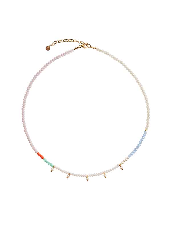 Heavenly Pearl Dream Necklace with Five Pendants Gold – Coral & Cool Mint