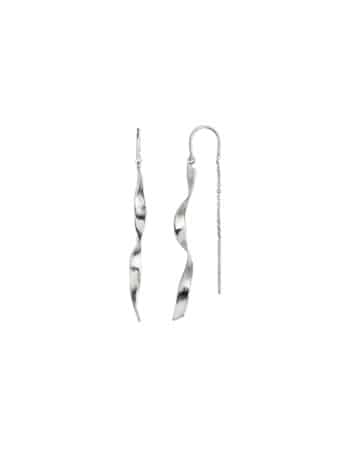 Long Twisted Hammered Earring with Chain Silver