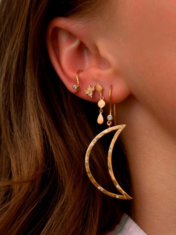 Big Bella Moon with Stones Earring Gold