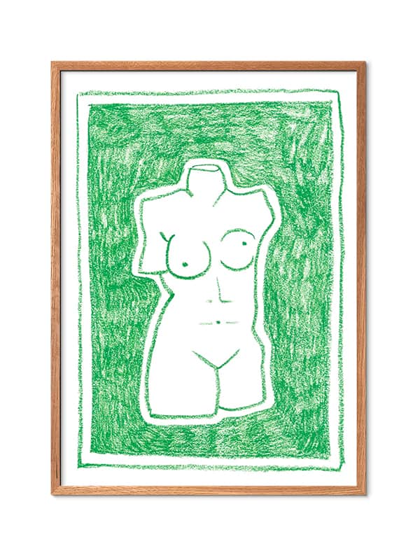 grøn plakat med motiv af en kvinde krop