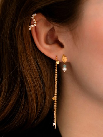 Ile De L'Amour with Pearl and Light Blue Topaz Earring Gold