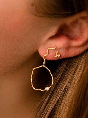 Petit Wave Earring Gold with Stone - Light Blue