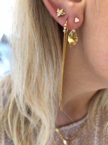 Three Dots Double Chain Earing Piece Gold